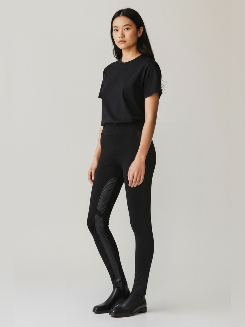 THEORY Imona black lamb leather equestrian leggings, size L.